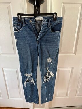 Abercrombie & Fitch Distressed Dark Blue Cropped Jeans
